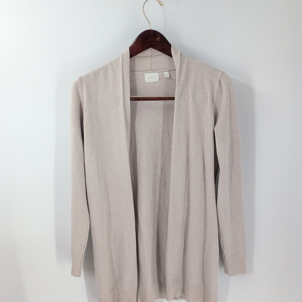 Cyrus‎ Open Front Classic Winterwear Long Sleeve Cardigan Sweater Beige Size M